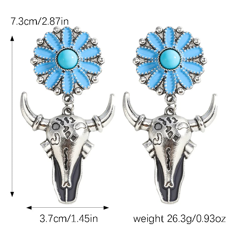 Wild West Bling – Punk Bull Flower Earrings