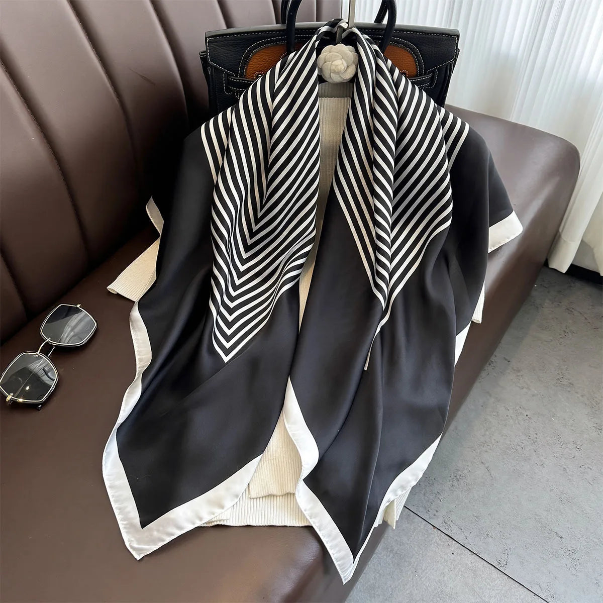 Classic Stripes: Soft Satin Square Scarf & Shawl