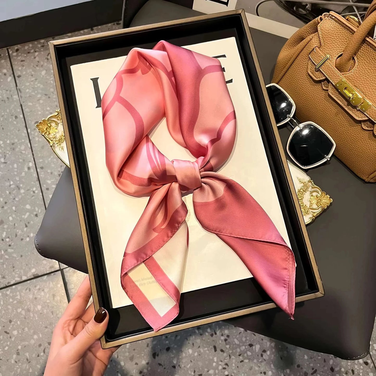 Elegant Literary Style: New Simulation Silk Square Scarf