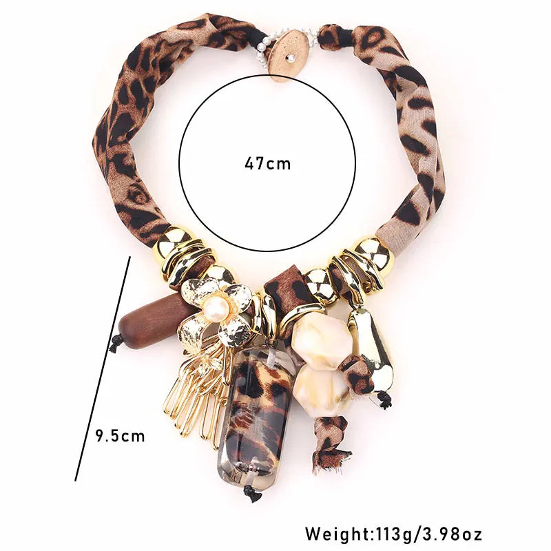 Leopard Pattern Beaded Necklace for Women – Vintage Party Jewelry