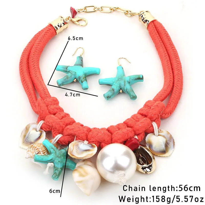 Seaside Charm – Handmade Starfish & Shell Necklace and Earrings Set