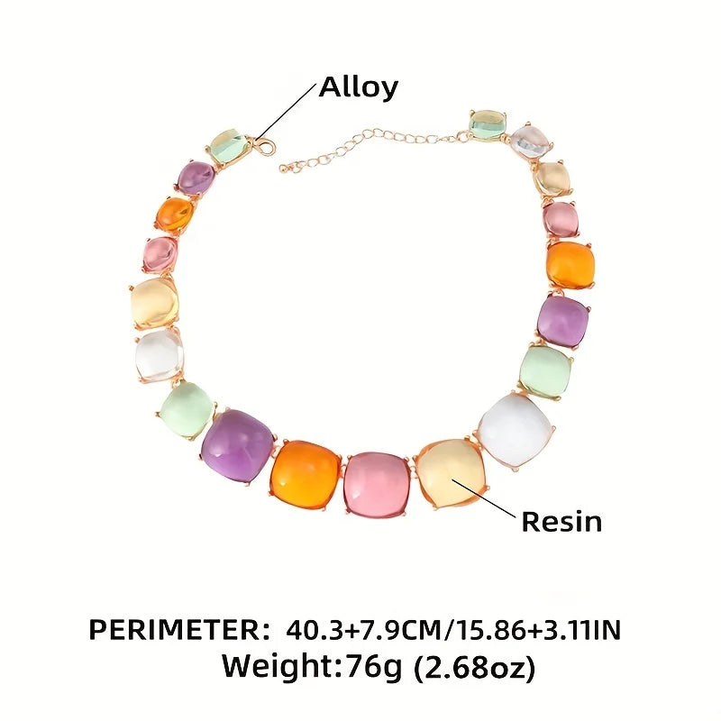 Colorful Resin Square Earrings & Necklace Set