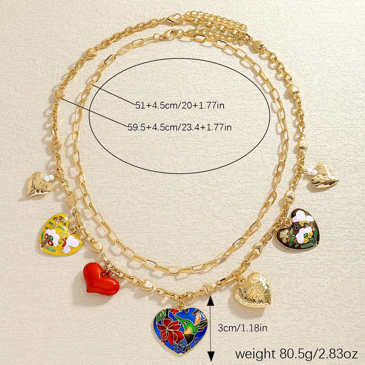 Double Heart Pendant Necklace Set