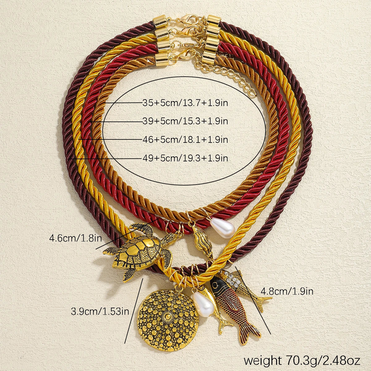 Ocean Charm – 3-Layer Rope Chain Necklace