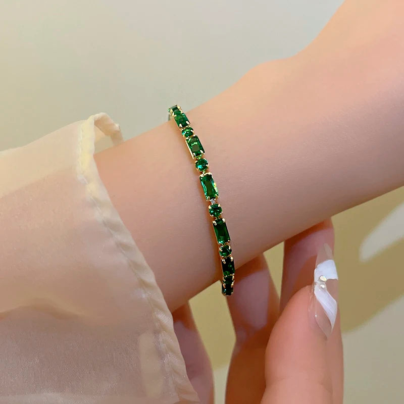 Luxury Green Zircon Copper Alloy Bracelet