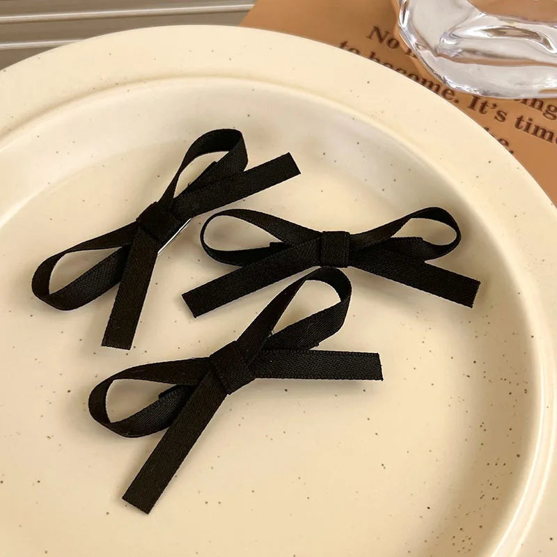 Ballet Charm – Woven Ribbon Bow Hair Clip Set (3pcs)