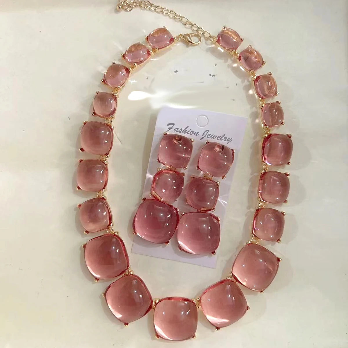 Geometric Resin Pendant Necklace & Earrings Set