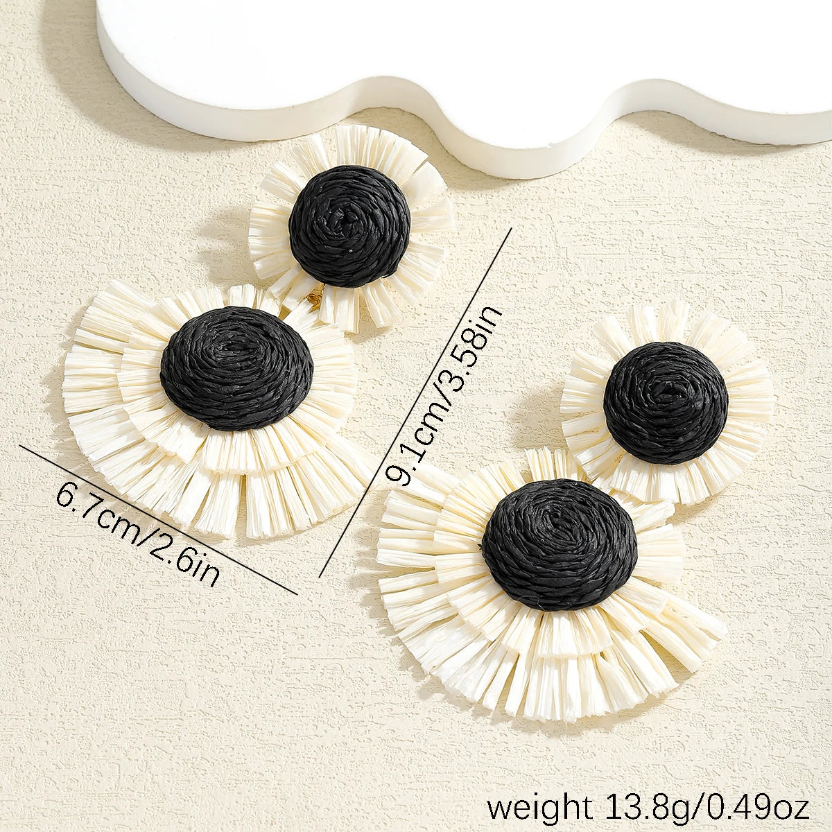 Tropical Bloom – Woven Raffia Flower Drop Earrings