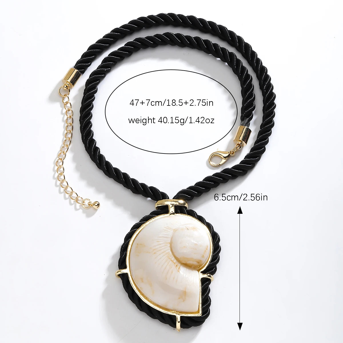 Ocean Muse – Black Rope Conch Shell Pendant Necklace