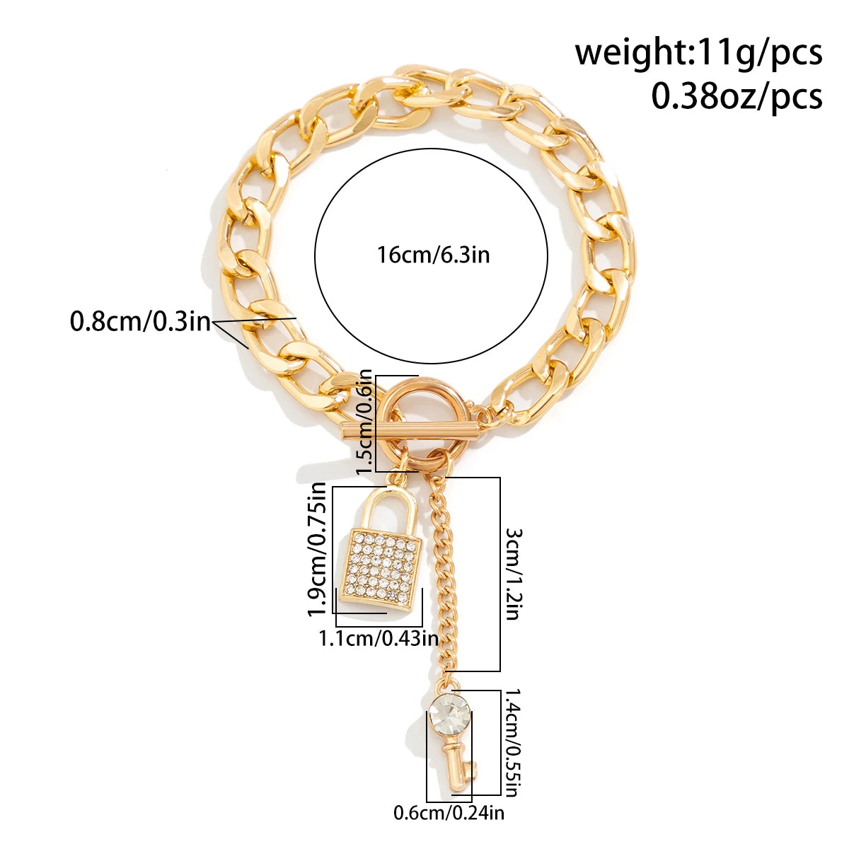 Trendy Rhinestone Lock Chain Bracelet