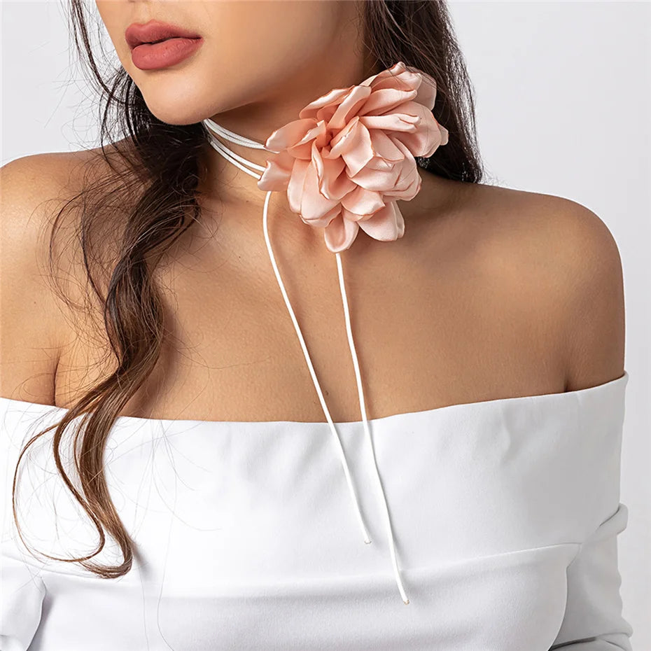 Exaggerated Big Rose Flower Choker Necklace