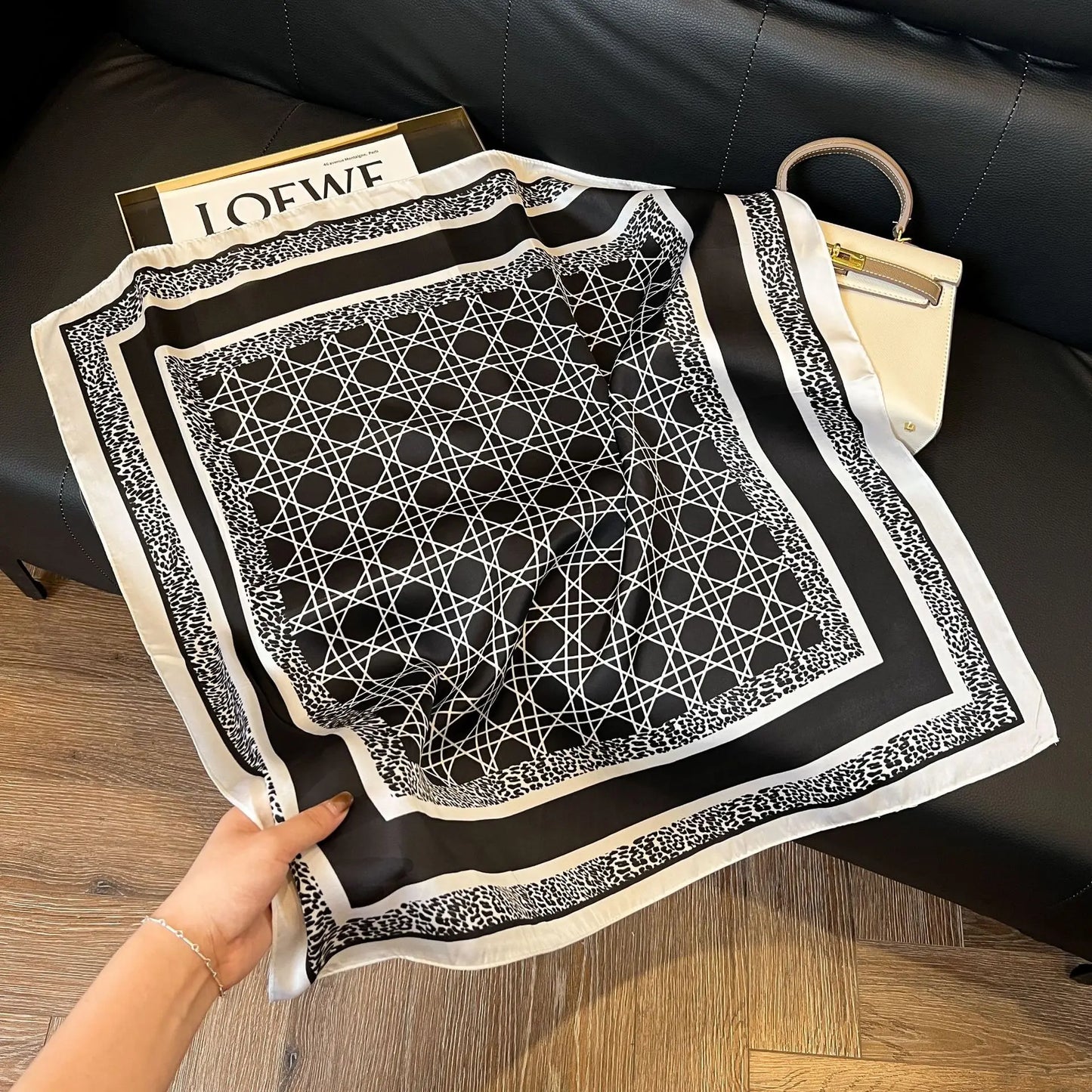 Vintage Charm: Luxury Square Scarf in Simulated Silk