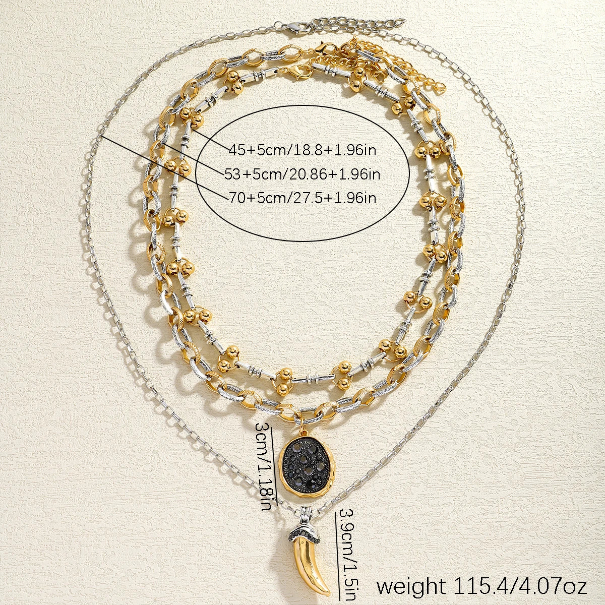 Mystic Trio – 3-Piece Vintage Horn Pendant Necklace Set, Bohemian Party Jewelry