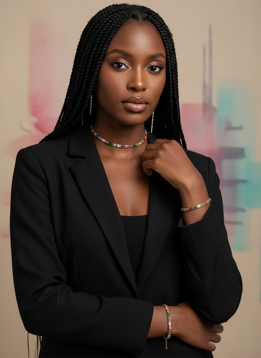 Colorful Zircon Chain Necklace & Bracelet