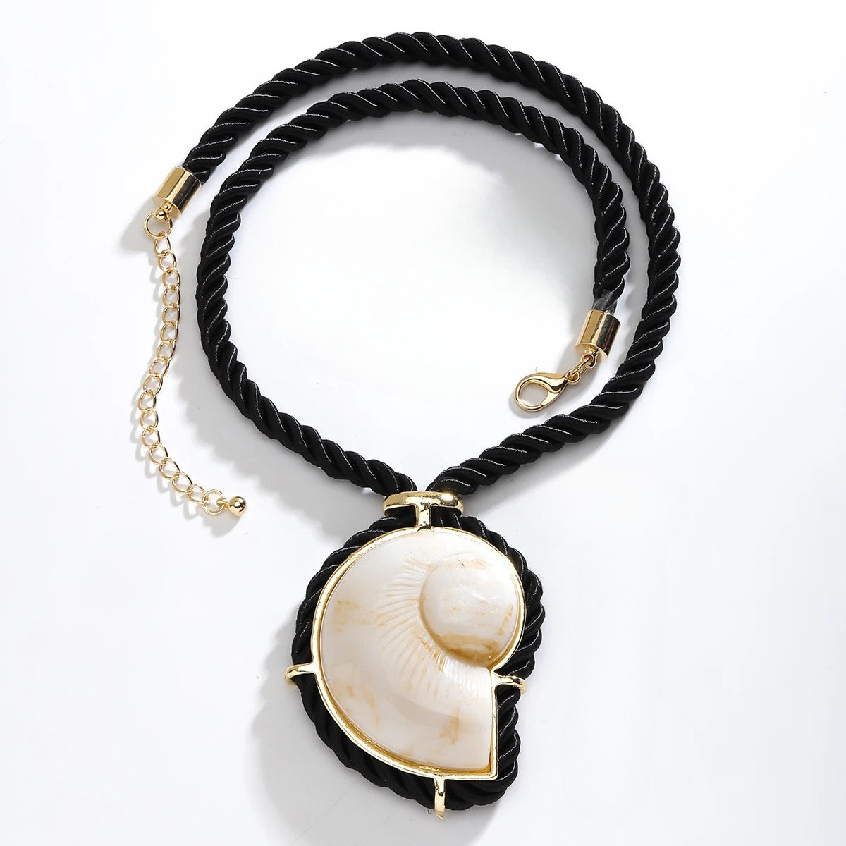 Ocean Muse – Black Rope Conch Shell Pendant Necklace