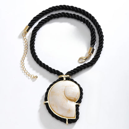 Ocean Muse – Black Rope Conch Shell Pendant Necklace