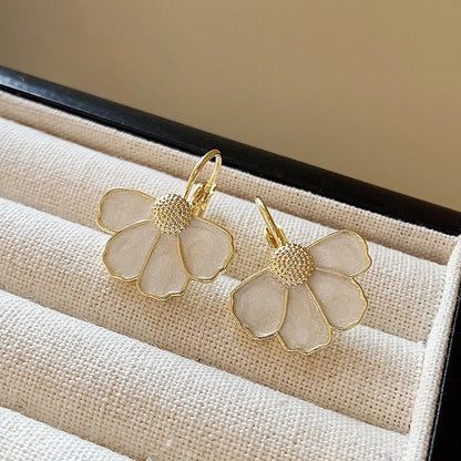 Elegant White Enamel Petal Earrings