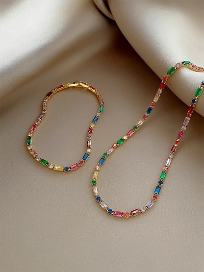 Colorful Zircon Chain Necklace & Bracelet
