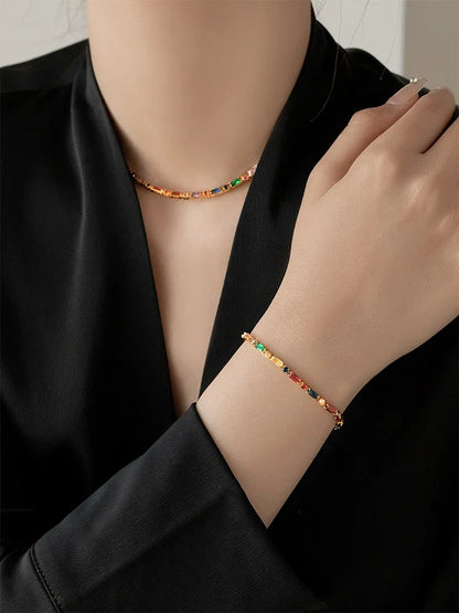 Colorful Zircon Chain Necklace & Bracelet