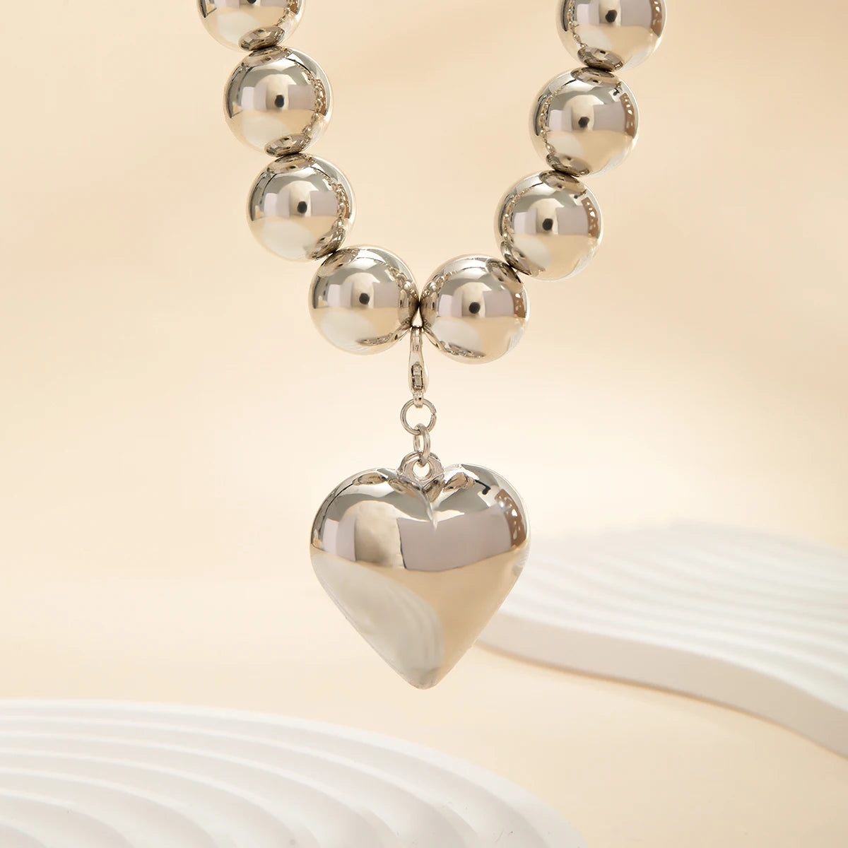 Trendy Heart-Shaped Beaded Chain Necklace