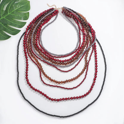 Bohemian Beaded Necklace, Multilayer Handmade Design