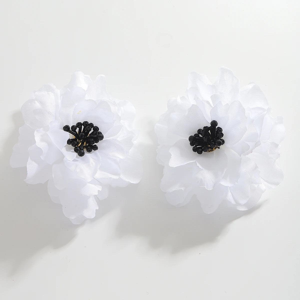 Boho Blossom – White Fabric Floral Stud Earrings