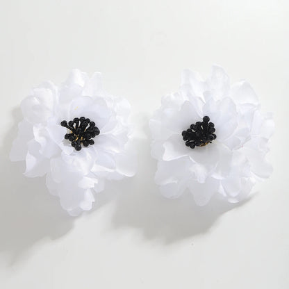 Boho Blossom – White Fabric Floral Stud Earrings