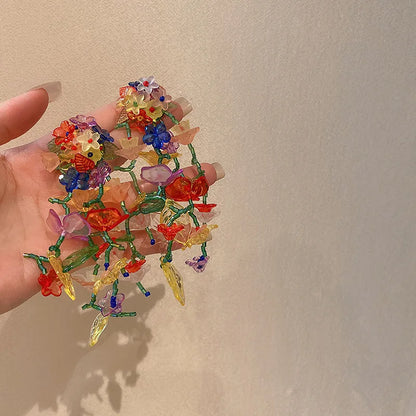 Bohemian Big White & Pink Flower Earrings