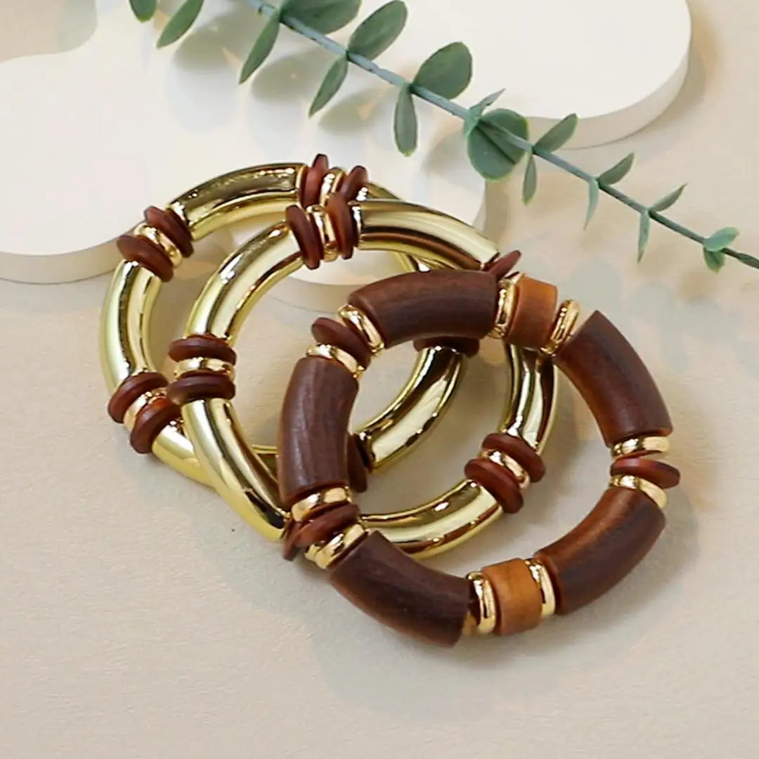 Triple Layer Wooden Charm Bracelet