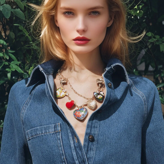 Double Heart Pendant Necklace Set