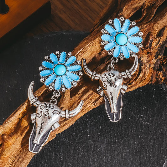 Wild West Bling – Punk Bull Flower Earrings