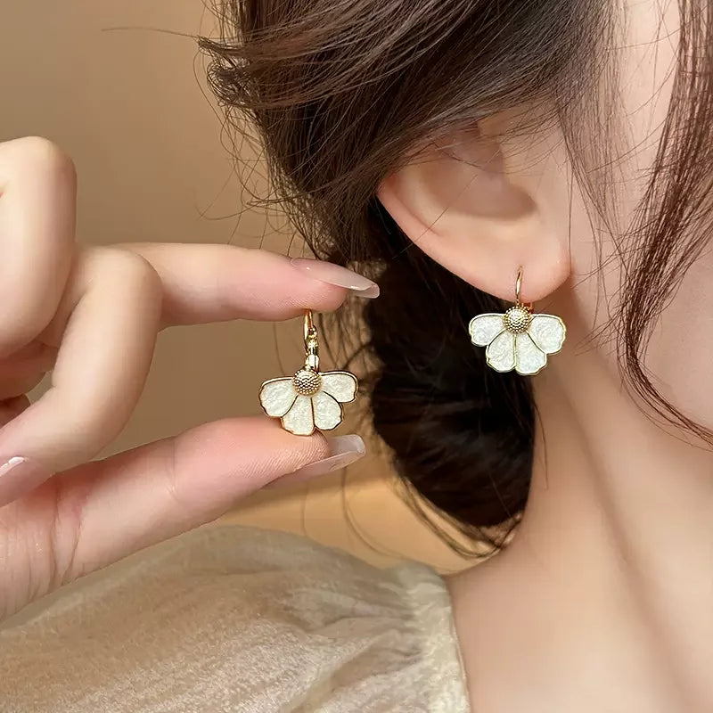 Elegant White Enamel Petal Earrings