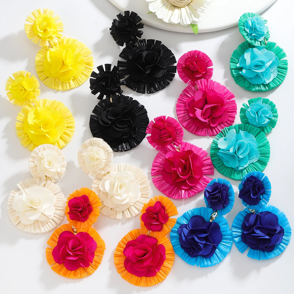 Vedawas Bohemian Raffia Flower Earrings