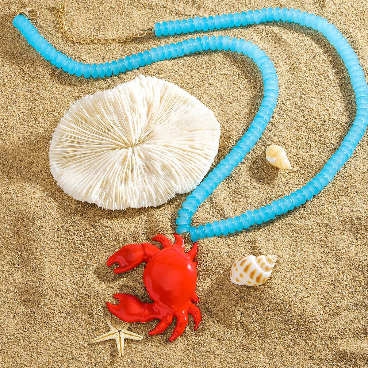 Boho Beaded Crab Necklace