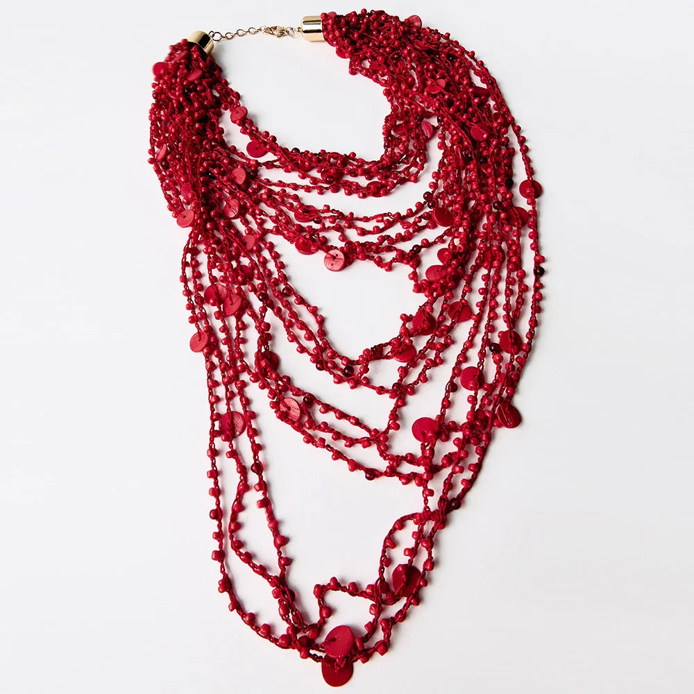 Boho Glow – Handwoven Beaded Shell Multilayer Necklace