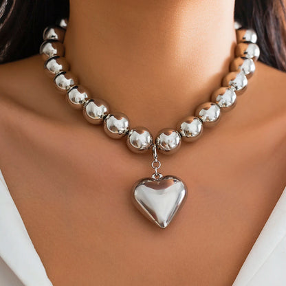 Trendy Heart-Shaped Beaded Chain Necklace