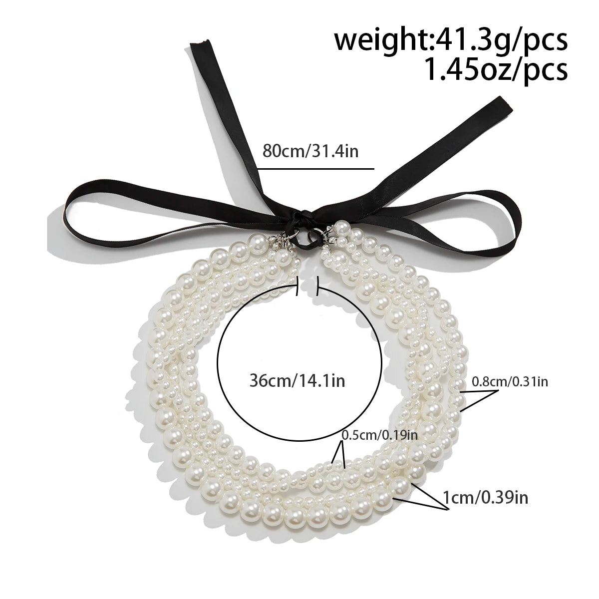 Multilayer Imitation Pearl Chain Necklace with Velvet Ribbon Bow