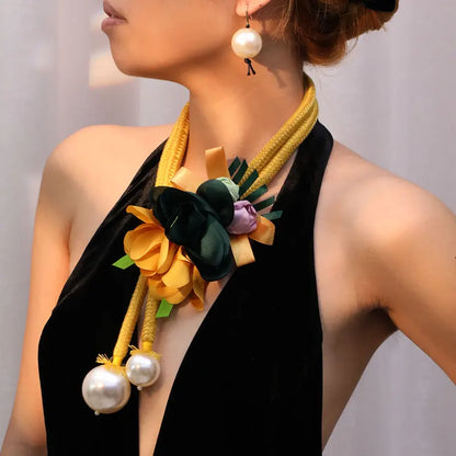 Pearls & Flower Necklace for Women – Boho Wedding & Party Jewelry
