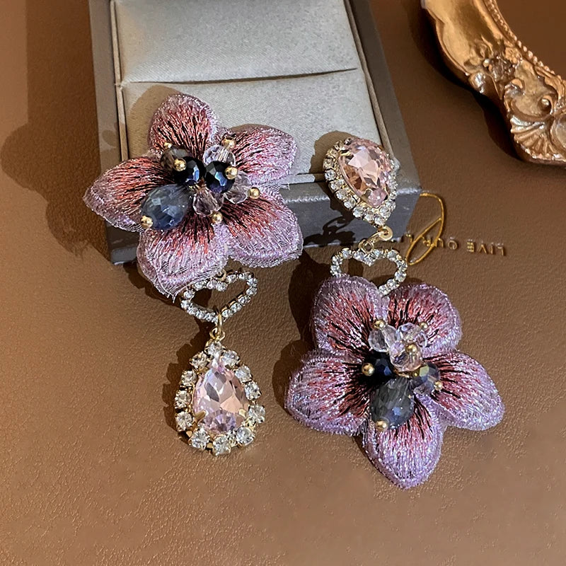 Bohemian Big White & Pink Flower Earrings