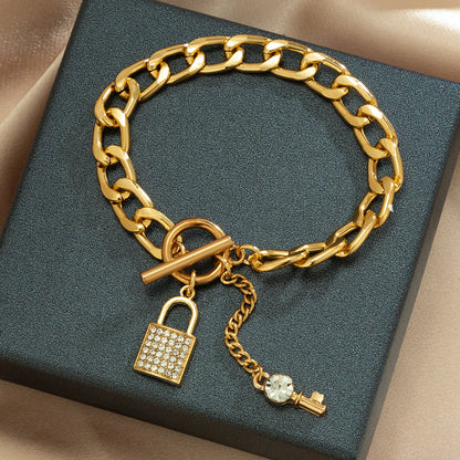 Trendy Rhinestone Lock Chain Bracelet
