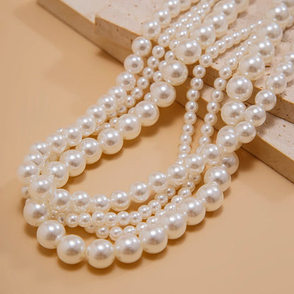 Multilayer Imitation Pearl Chain Necklace with Velvet Ribbon Bow