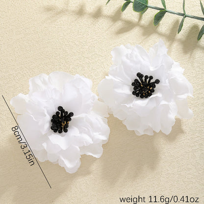 Boho Blossom – White Fabric Floral Stud Earrings