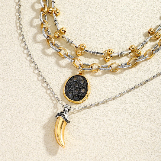 Mystic Trio – 3-Piece Vintage Horn Pendant Necklace Set, Bohemian Party Jewelry