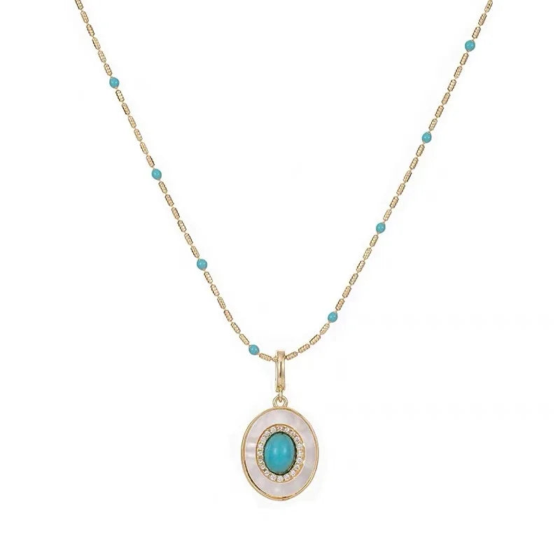 Turquoise Shell Pendant Gold Chain Necklace