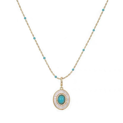 Turquoise Shell Pendant Gold Chain Necklace