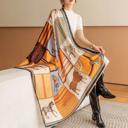 Equestrian Elegance: Luxury Horse Print Square Scarf