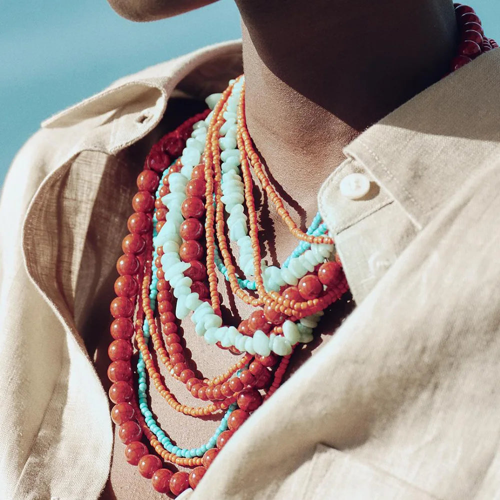 Bohemian Beaded Necklace, Multilayer Handmade Design