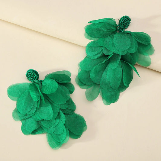 Elegant Beaded Flower Petal Earrings