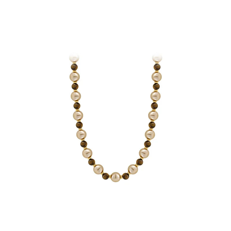 Natural Tiger’s-Eye Pearl Bead Necklace