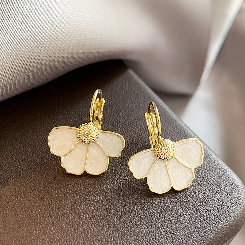 Elegant White Enamel Petal Earrings